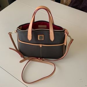 Dooney & Bourke Pebble Embossed Leather Brown Double Pocket Crossbody Handbag